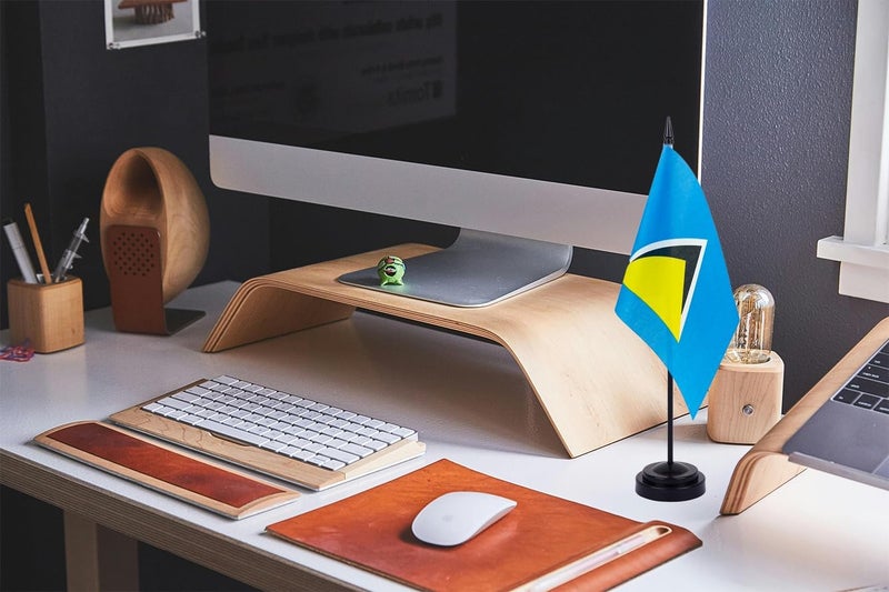 WXTWK 2 Pack Saint Lucia Flag Saint Lucia Deluxe Desk Flag Set - Mini Small Saint Lucia Table Office Flags with Black 12" Solid Pole Stand Base Classroom Meeting Desktop Decorations - Image 5